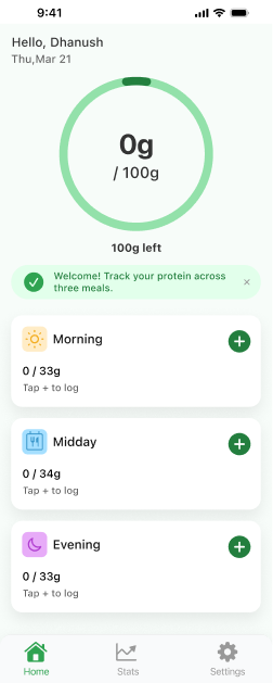 Protein Tracker Home Dashboard Mockup Screen